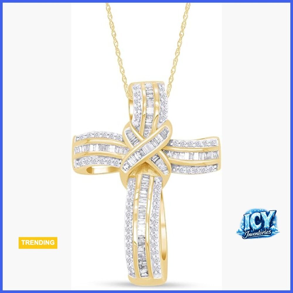Infinity Cross Diamond Pendant Necklace 14K Gold Over Sterling Silver